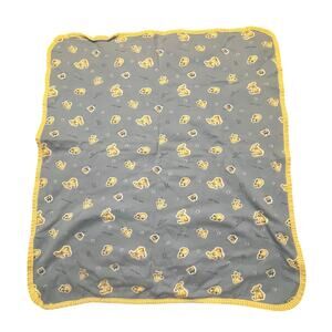 Vintage Caters Baby Dog Pattern Blanket  Blue Yellow Nursery Crib Toddler Lovey